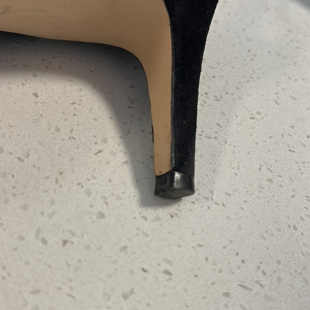 In good condition - used black faux suede Nine West heeled shoes, size 11. - Picture 7 of 7